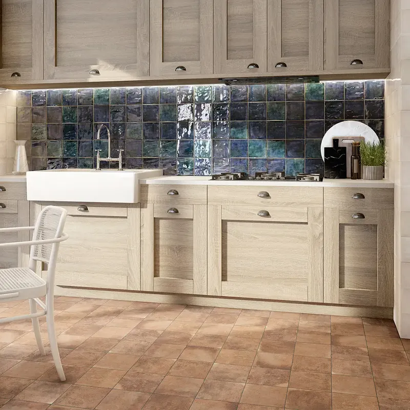 Espetacular área com azulejo de cozinha rústica estilo vintage