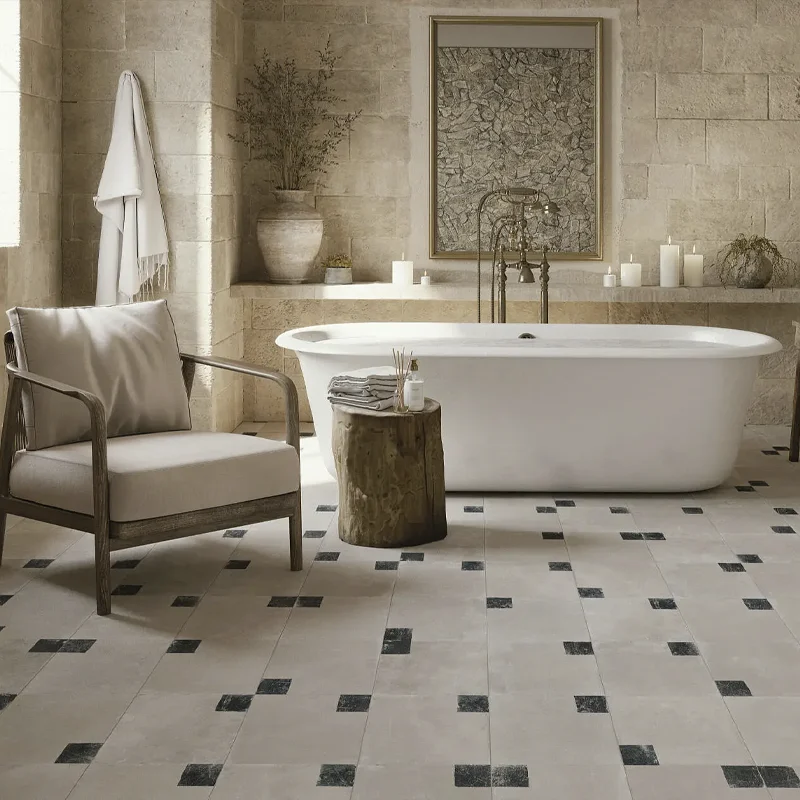 Bonita zona com azulejos para casas de banho rústicas