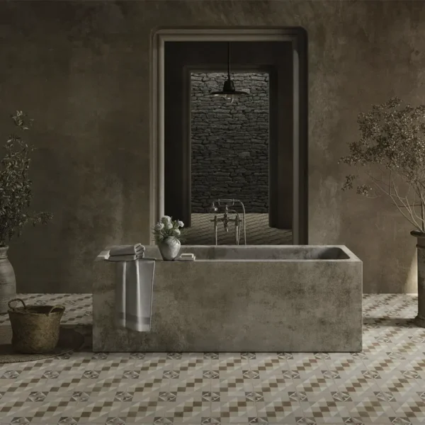 Espetacular pavimento hidráulico em tons claros