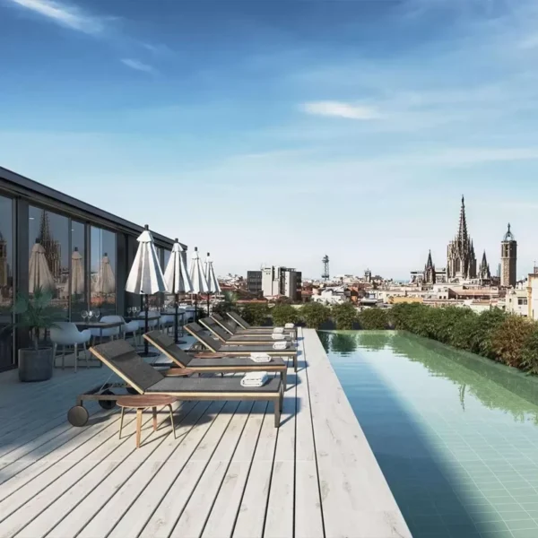 Azulejo antiderrapante para exterior em terraço bonito com piscina