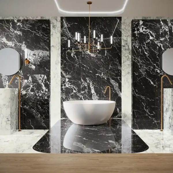 Imagem de azulejo preto em acabamento brilhante para dar um ar moderno à sala da casa.
