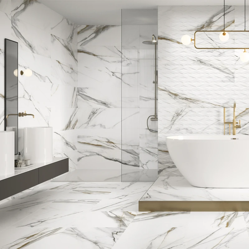 Ambiente incrível para casa de banho com azulejo branco para parede