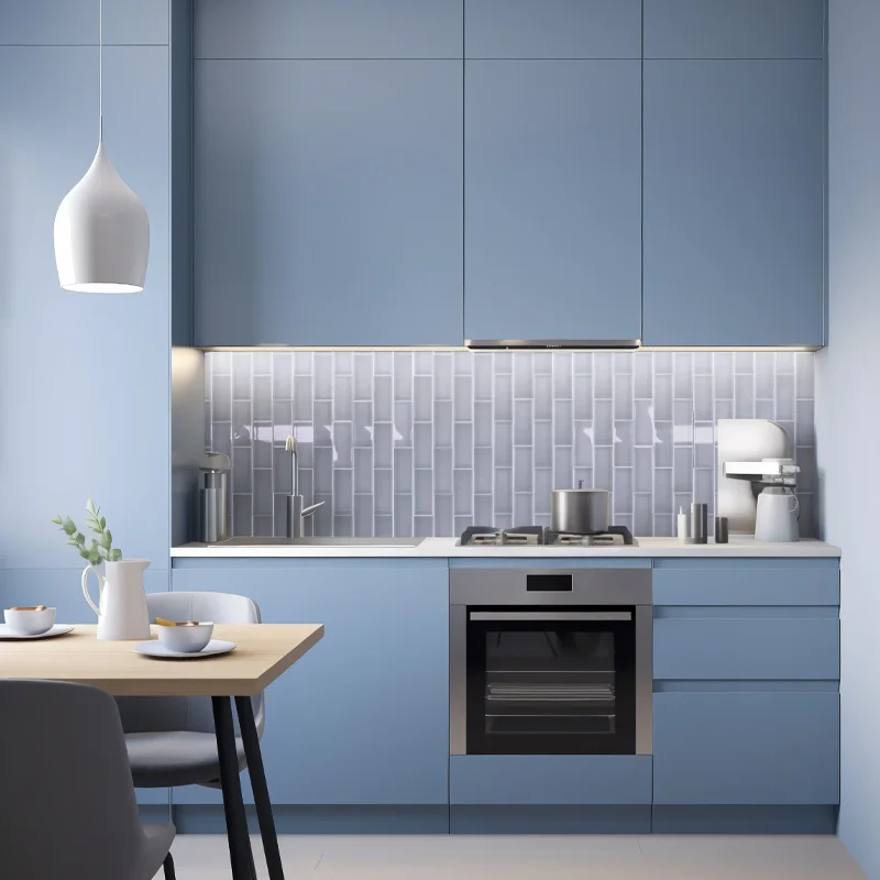Imagem de ambiente com azulejo para cozinha azul em tons claros