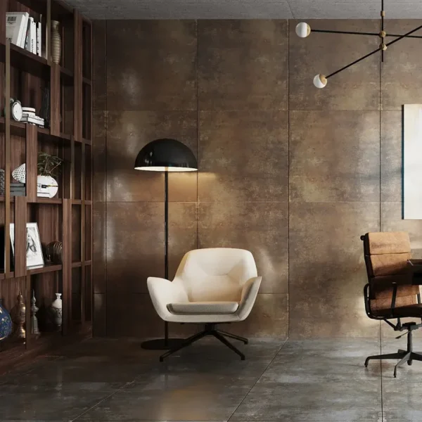 Pavimento porcelânico negro mate com efeito óxido