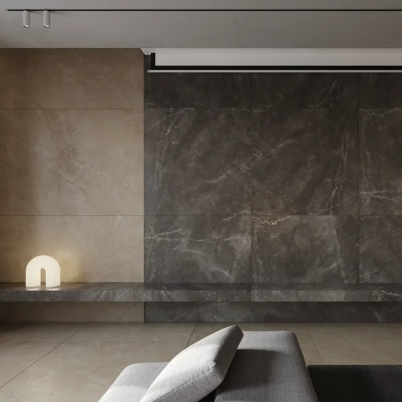 Ambiente elegante com pavimento porcelânico cinzento