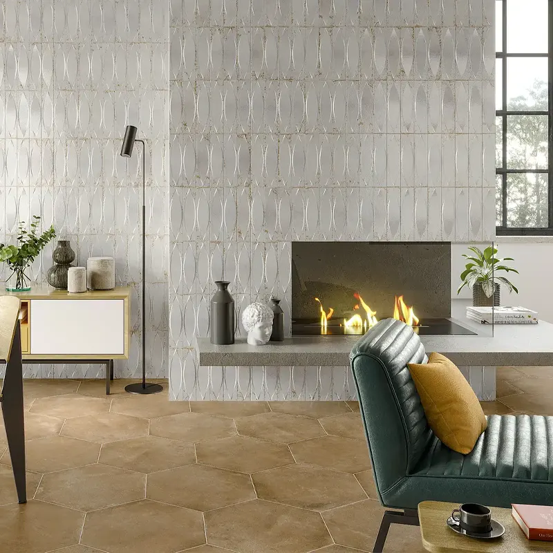 imagem de azulejo para parede de sala de estilo moderno e decoração equilibrada.