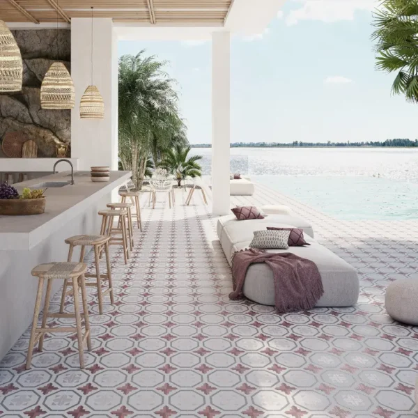 Azulejo vermelho com forma circular