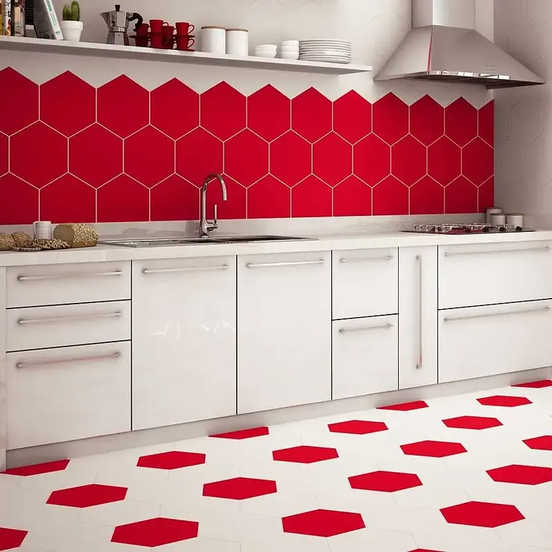 Impressionante cozinha com azulejo vermelho