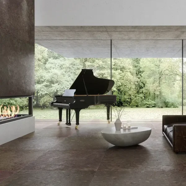 Incrível sala com azulejos castanhos