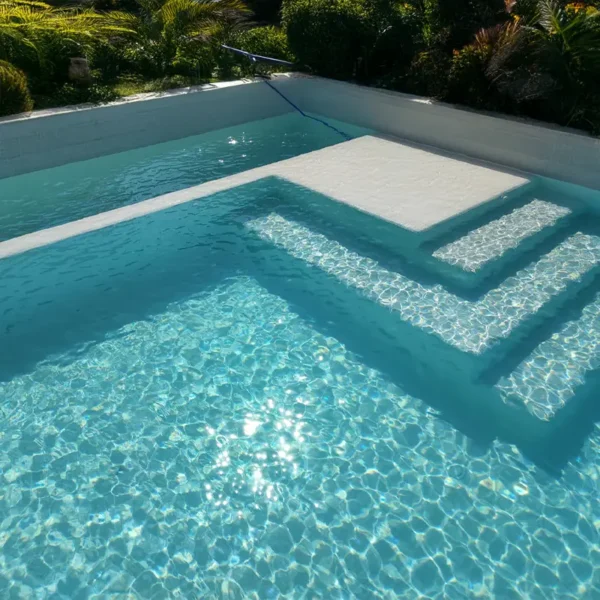 Piscina com pastilhas brancas brilhantes