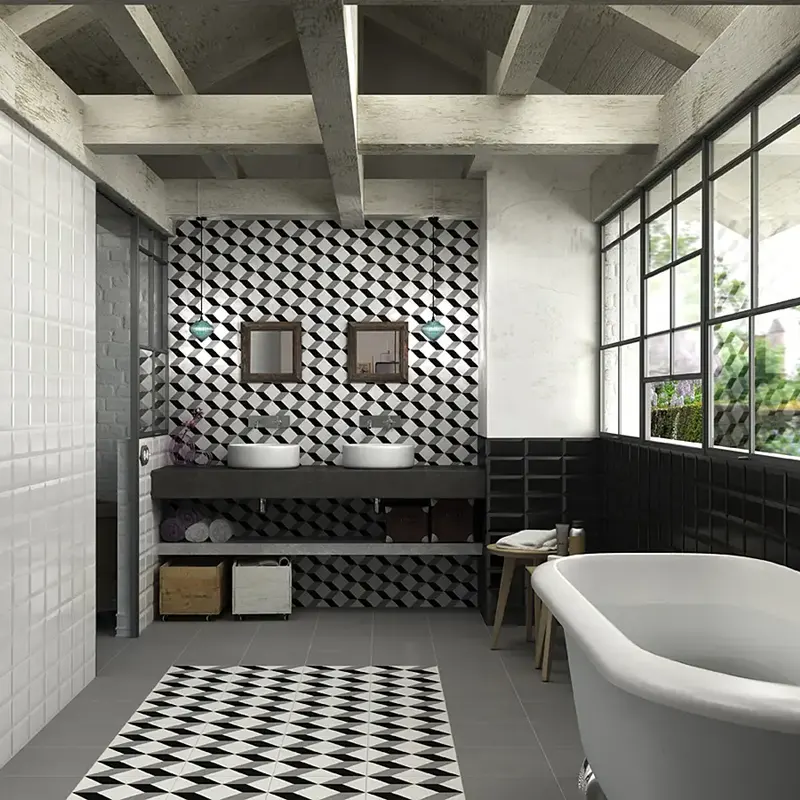 Imagem com azulejo branco e preto de aspeto espetacular