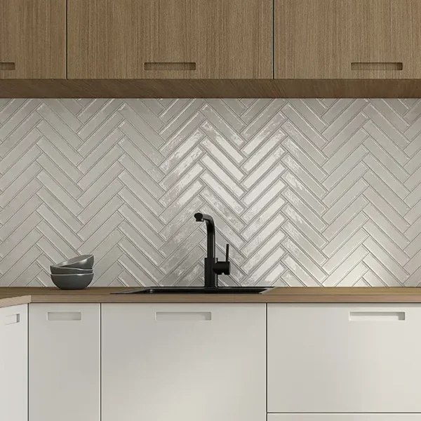 Precioso acabamento de azulejo para cozinha em tons claros e bem iluminados