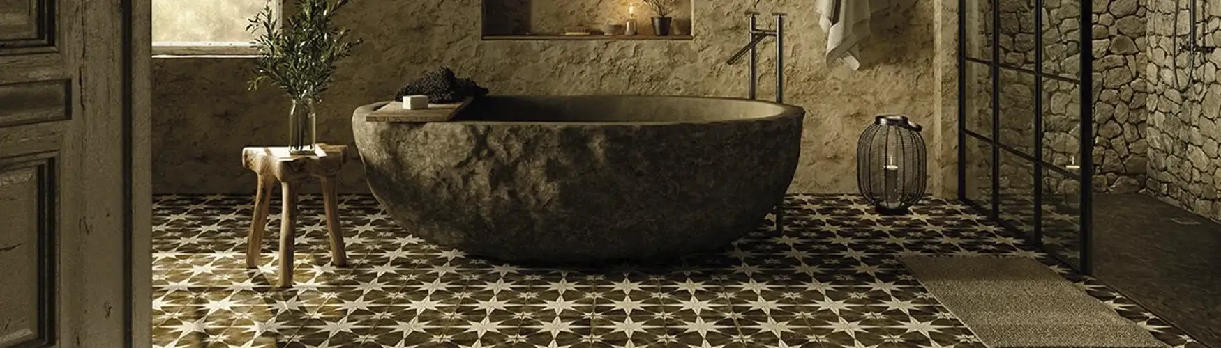 Ambiente relaxante com azulejos para casas de banho rústicas