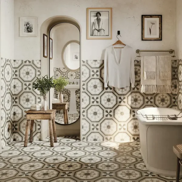 azulejo com toques retro com cores nude