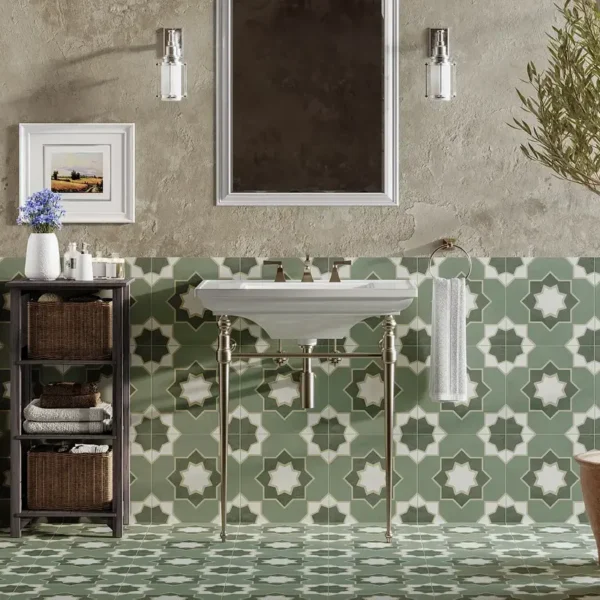 combinação de azulejo estilo vintage com betão