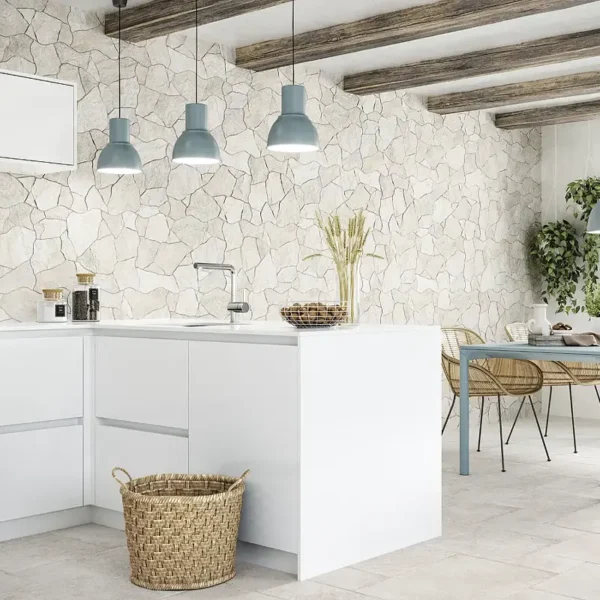 Bonito toque rústico com azulejo a imitar pedra