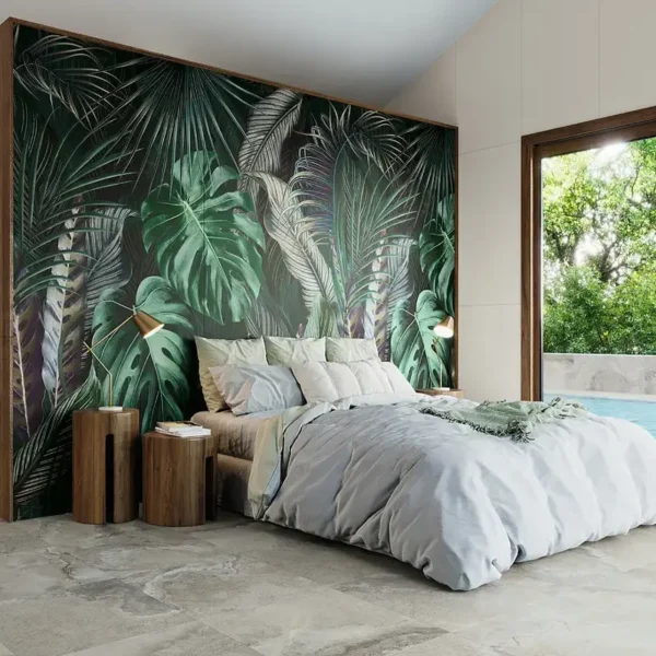 Foto de azulejo em parede de quarto criando destaque em cores vivas