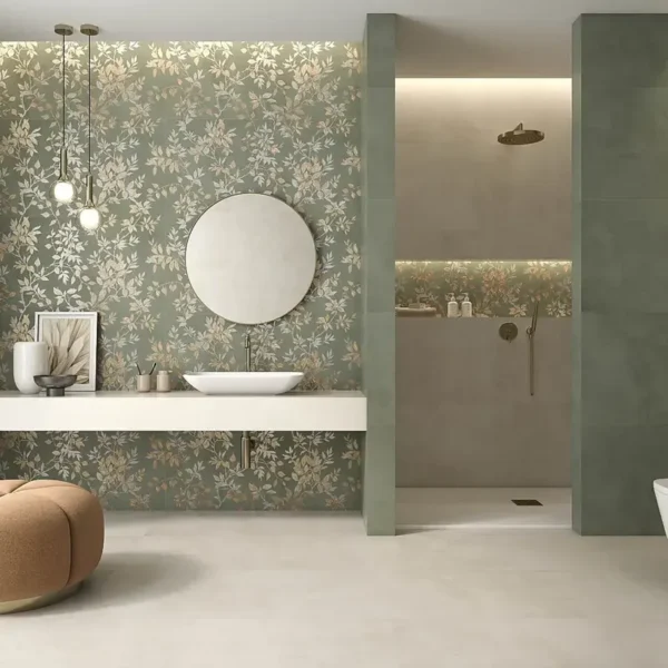 Ambiente bonito e tranquilo com azulejos verdes