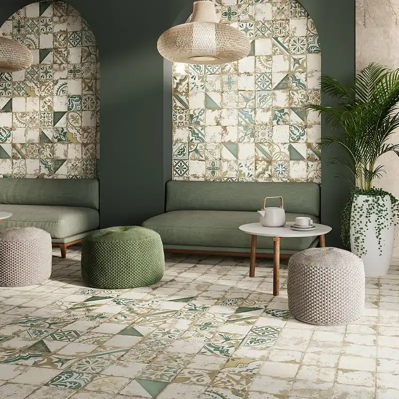 Imagem de precioso ambiente doméstico decorado com azulejo verde de cozinha